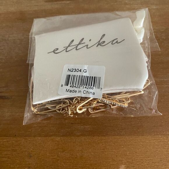 NWT ETTIKA Crystal Paperclip Chain Necklace 18K gold plating jewelry - Picture 5 of 6